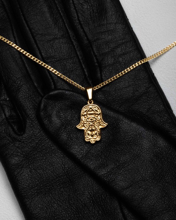 Hamsa hängsmycke i guld med kedja